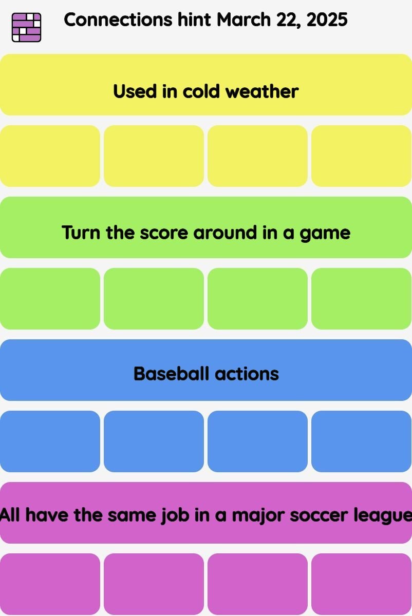 Connections NYT - Connections hint -NYT Connections Sports Edition hints and answers today March 22, 2025 #180